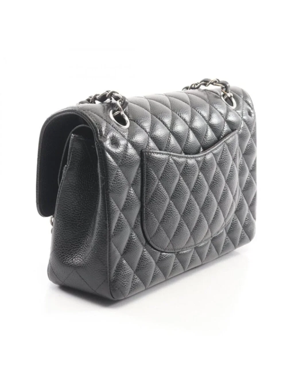 Chanel Shoulder Bag Quilted Double Flap Black Caviar Leather Chain